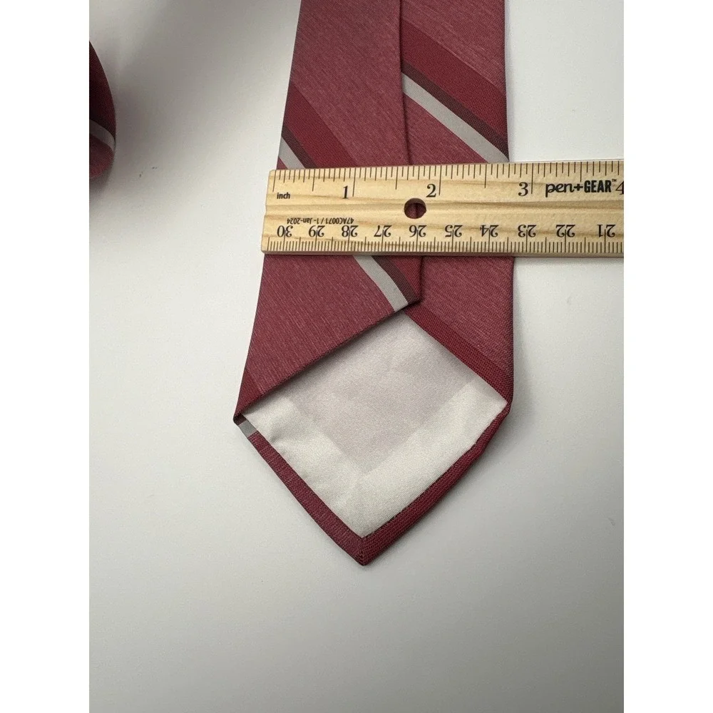 Guy Laroche Mens Silk Tie Burgundy Grey White Diagonal Stripe Designer Necktie